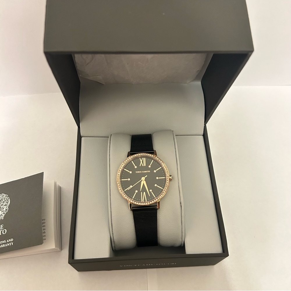 Vince Camuto rhinestone black gold adjustable watch